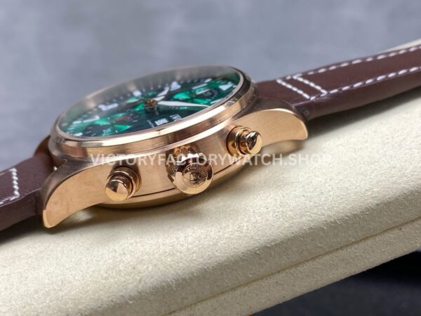 BLS Factory IWC Pilot Chronograph IW388110 41mm Leather Strap Green Dial (5) BLS Factory IWC Pilot Chronograph IW388110 41mm Rose Gold Leather Strap Green Dial