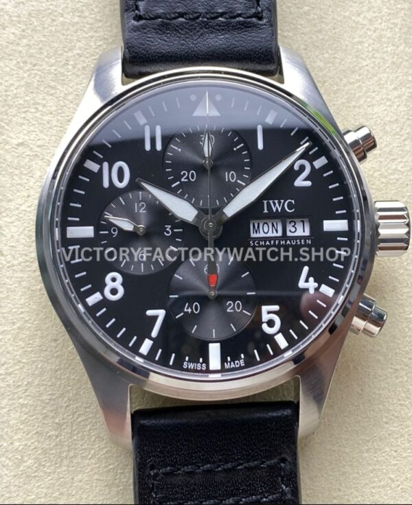 BLS Factory IWC Pilot Chronograph IW388111 41mm Leather Strap Arabic Numerals Black Dial (2) BLS Factory IWC Pilot Chronograph IW388111 41mm black dial replica watch