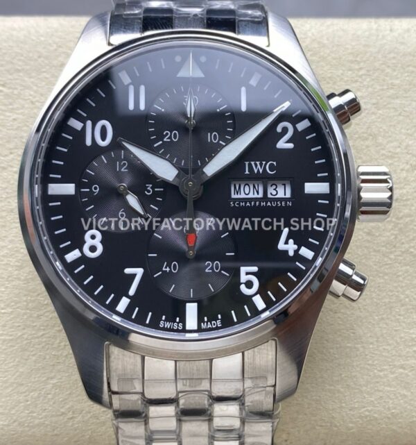 BLS Factory IWC Pilot Chronograph IW388111 41mm Steel Arabic Numerals Black Dial (1) BLS Factory IWC Pilot Chronograph IW388111 41mm black dial steel replica watch