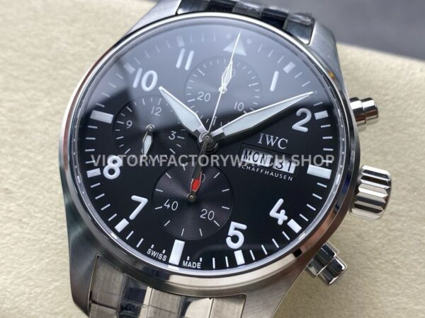 BLS Factory IWC Pilot Chronograph IW388111 41mm Steel Arabic Numerals Black Dial (2) BLS Factory IWC Pilot Chronograph IW388111 41mm Full Steel Arabic Numerals Black Dial
