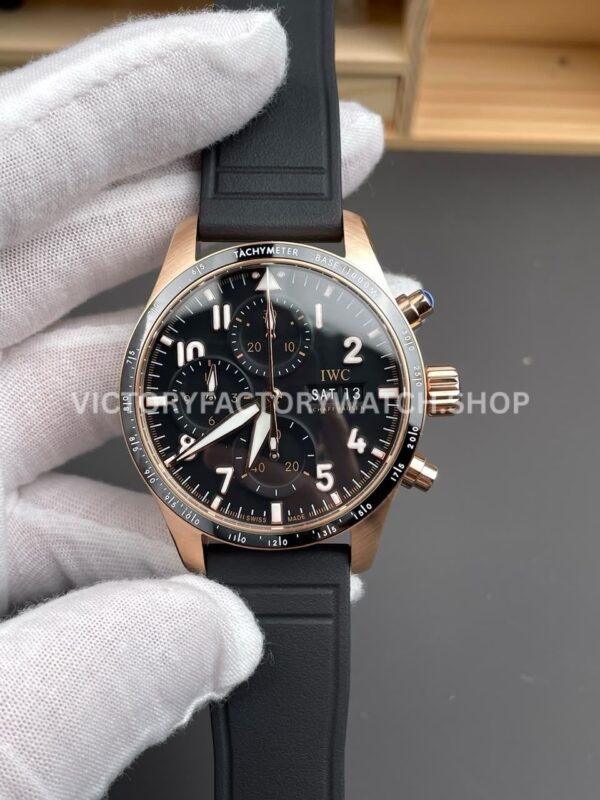 BLS Factory IWC Pilot Chronograph IW388309 41mm Rose Gold Rubber Strap Arabic Numerals Black Dial (6) BLS Factory IWC Pilot Chronograph IW388309 41mm black dial replica watch