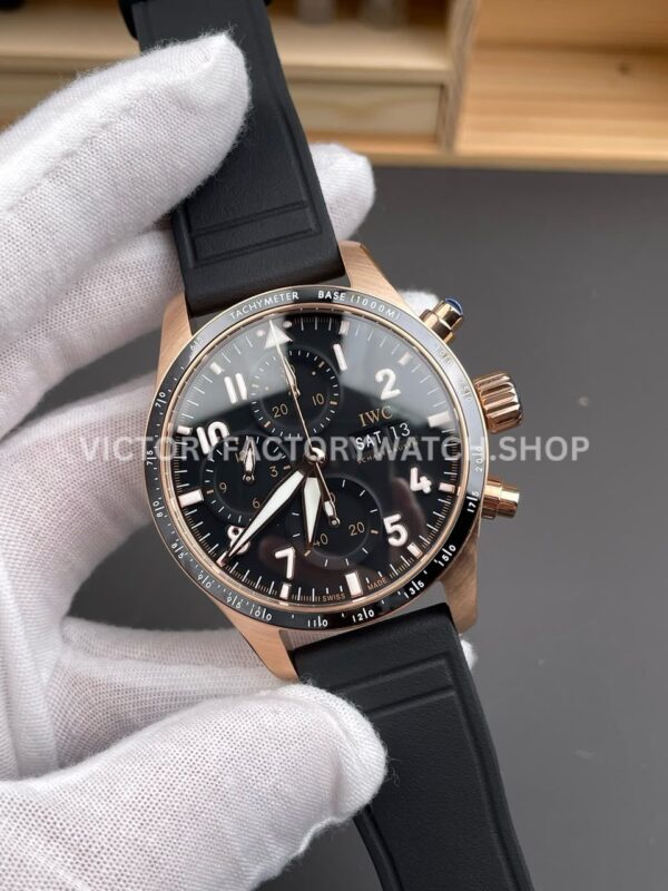 BLS Factory IWC Pilot Chronograph IW388309 41mm Rose Gold Rubber Strap Arabic Numerals Black Dial (7) BLS Factory IWC Pilot Chronograph IW388309 41mm Rose Gold Rubber Strap Arabic Numerals Black Dial