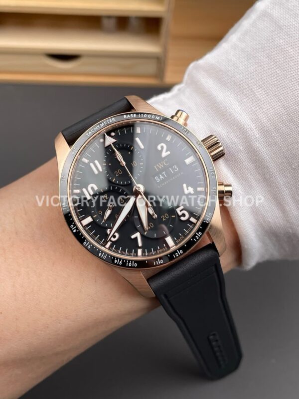 BLS Factory IWC Pilot Chronograph IW388309 41mm Rose Gold Rubber Strap Arabic Numerals Black Dial (8) BLS Factory IWC Pilot Chronograph IW388309 41mm Rose Gold Rubber Strap Arabic Numerals Black Dial