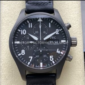 BLS Factory IWC Pilot Chronograph Top Gun IW388106 41mm Ceramic Leather Strap Black Dial (1) BLS Factory IWC Pilot Chronograph Top Gun IW388106 41mm black dial leather strap replica watch