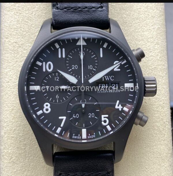 BLS Factory IWC Pilot Chronograph Top Gun IW388106 41mm Ceramic Leather Strap Black Dial (1) BLS Factory IWC Pilot Chronograph Top Gun IW388106 41mm black dial leather strap replica watch