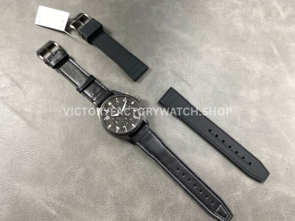 BLS Factory IWC Pilot Chronograph Top Gun IW388106 41mm Ceramic Leather Strap Black Dial (11) BLS Factory IWC Pilot Chronograph Top Gun IW388106 41mm Ceramic Leather Strap Black Dial