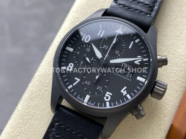 BLS Factory IWC Pilot Chronograph Top Gun IW388106 41mm Ceramic Leather Strap Black Dial (2) BLS Factory IWC Pilot Chronograph Top Gun IW388106 41mm Ceramic Leather Strap Black Dial