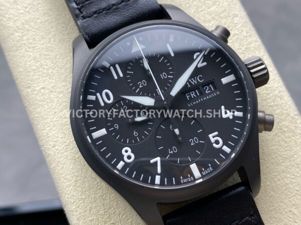 BLS Factory IWC Pilot Chronograph Top Gun IW388106 41mm Ceramic Leather Strap Black Dial (3) BLS Factory IWC Pilot Chronograph Top Gun IW388106 41mm Ceramic Leather Strap Black Dial