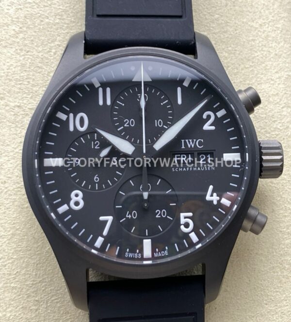 BLS Factory IWC Pilot Chronograph Top Gun IW388106 41mm Ceramic Rubber Strap Black Dial (10) BLS Factory IWC Pilot Chronograph Top Gun IW388106 41mm black dial rubber strap replica watch