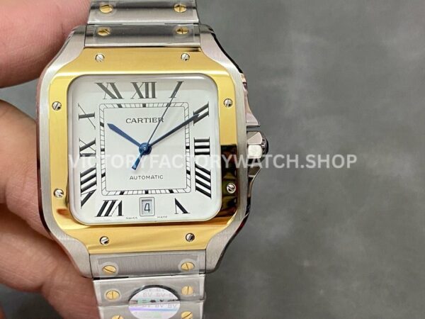 BV Factory Cartier Santos W2SA0009 39.8mm Yellow Gold Bezel Roman Numerals White Dial (4) BV Factory Cartier Santos W2SA0009 white dial yellow gold bezel