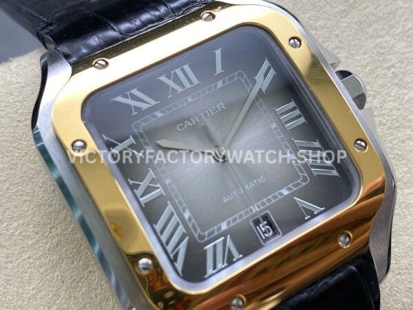 BV Factory Cartier Santos W2SA0030 39.8mm Yellow Gold Bezel Leather Strap Roman Numerals Grey Dial