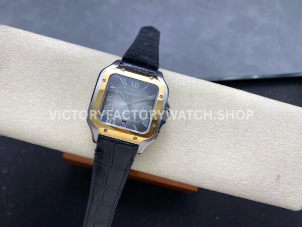 BV Factory Cartier Santos W2SA0030 39.8mm Yellow Gold Bezel Leather Strap Roman Numerals Grey Dial
