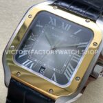 BV Factory Cartier Santos W2SA0030 39.8mm Yellow Gold Bezel Leather Strap Roman Numerals Grey Dial