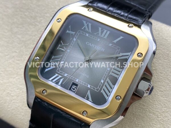 BV Factory Cartier Santos W2SA0030 39.8mm Yellow Gold Bezel Leather Strap Roman Numerals Grey Dial