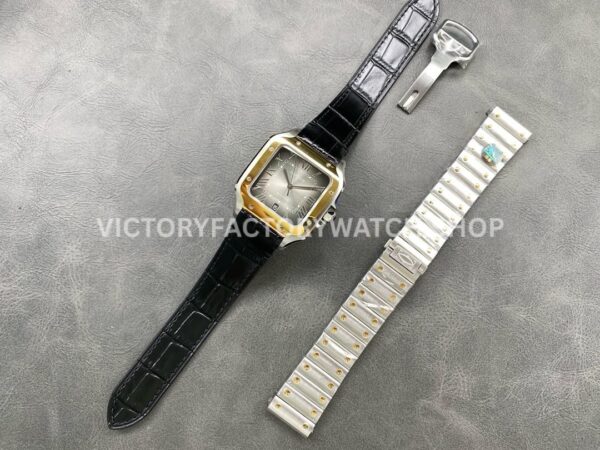 BV Factory Cartier Santos W2SA0030 39.8mm Yellow Gold Bezel Leather Strap Roman Numerals Grey Dial