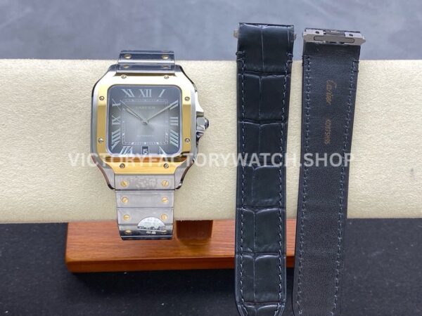 BV Factory Cartier Santos W2SA0030 39.8mm Yellow Gold Bezel Roman Numerals Grey Dial