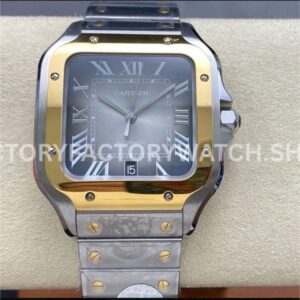 BV Factory Cartier Santos W2SA0030 39.8mm Yellow Gold Bezel Roman Numerals Grey Dial (3) BV Factory Cartier Santos W2SA0030 grey dial yellow gold bezel