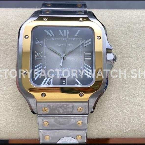BV Factory Cartier Santos W2SA0030 grey dial yellow gold bezel