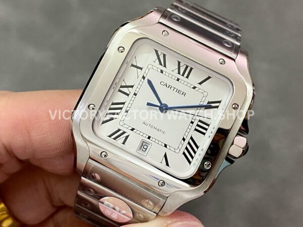BV Factory Cartier Santos WSSA0009 39.8mm Full Steel Roman Numerals White Dial (8) BV Factory Cartier Santos WSSA0009 39.8mm Full Steel Roman Numerals White Dial