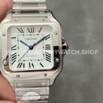 BV Factory Cartier Santos WSSA0018 39.8mm Full Steel Roman Numerals White Dial (1) BV Factory Cartier Santos WSSA0018 white dial steel bracelet
