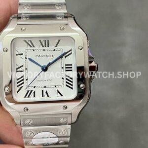 BV Factory Cartier Santos WSSA0018 39.8mm Full Steel Roman Numerals White Dial (1) BV Factory Cartier Santos WSSA0018 white dial steel bracelet