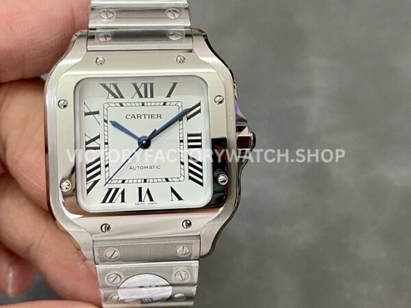 BV Factory Cartier Santos WSSA0018 39.8mm Full Steel Roman Numerals White Dial (1) BV Factory Cartier Santos WSSA0018 white dial steel bracelet