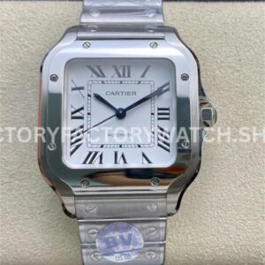 BV Factory Cartier Santos WSSA0029 35.1mm Full Steel Roman Numerals White Dial (2) BV Factory Cartier Santos WSSA0029 white dial full steel