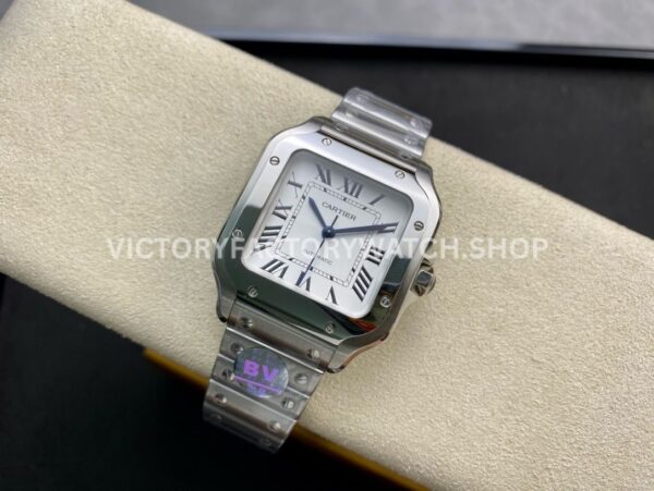 BV Factory Cartier Santos WSSA0029 35.1mm Full Steel Roman Numerals White Dial (4) BV Factory Cartier Santos WSSA0029 35.1mm Full Steel Roman Numerals White Dial