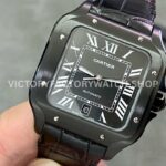 BV Factory Cartier Santos WSSA0039 39.8mm Black Steel Leather Strap Roman Numerals Black Dial