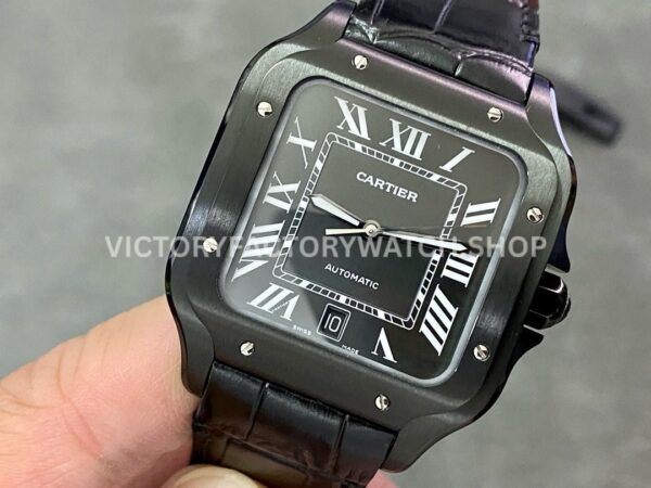 BV Factory Cartier Santos WSSA0039 39.8mm Black Steel Leather Strap Roman Numerals Black Dial