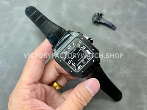 BV Factory Cartier Santos WSSA0039 39.8mm Black Steel Leather Strap Roman Numerals Black Dial