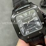 BV Factory Cartier Santos WSSA0039 39.8mm Black Steel Leather Strap Roman Numerals Black Dial