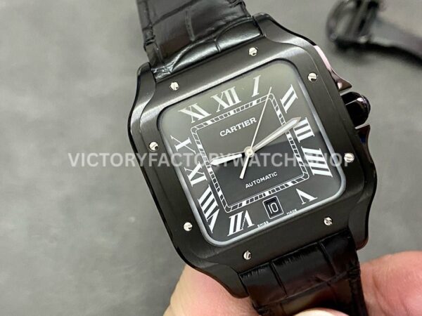 BV Factory Cartier Santos WSSA0039 39.8mm Black Steel Leather Strap Roman Numerals Black Dial