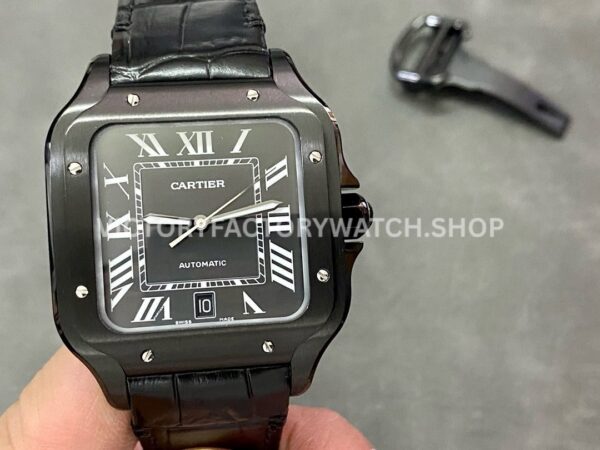 BV Factory Cartier Santos WSSA0039 black dial leather strap