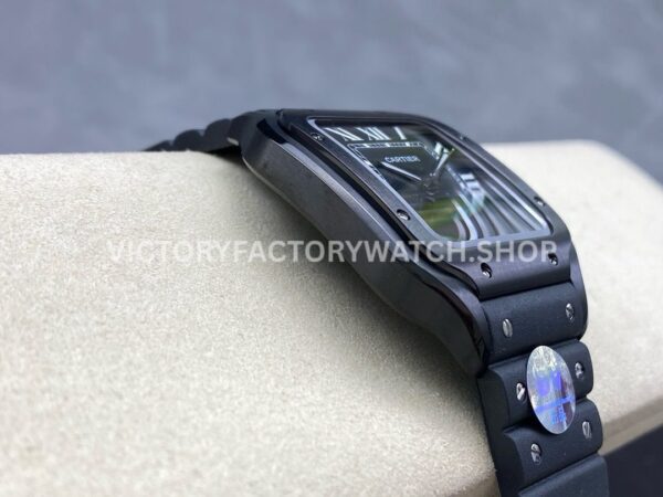 BV Factory Cartier Santos WSSA0039 39.8mm Steel Rubber Strap Roman Numerals Black Dial (3) BV Factory Cartier Santos WSSA0039 39.8mm Black Steel Rubber Strap Roman Numerals Black Dial
