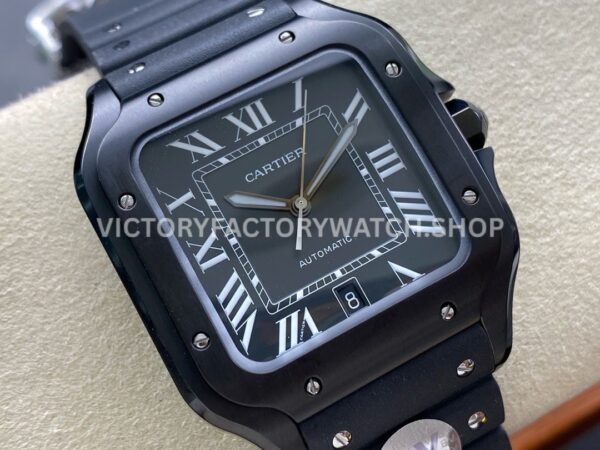 BV Factory Cartier Santos WSSA0039 39.8mm Steel Rubber Strap Roman Numerals Black Dial (5) BV Factory Cartier Santos WSSA0039 39.8mm Black Steel Rubber Strap Roman Numerals Black Dial