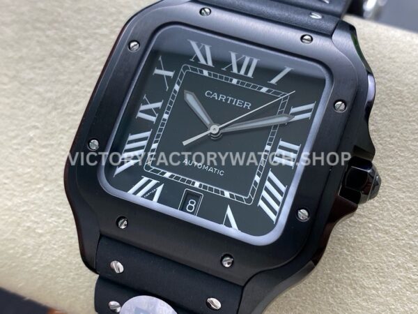 BV Factory Cartier Santos WSSA0039 39.8mm Steel Rubber Strap Roman Numerals Black Dial (7) BV Factory Cartier Santos WSSA0039 39.8mm Black Steel Rubber Strap Roman Numerals Black Dial