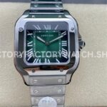 BV Factory Cartier Santos WSSA0061 35.1mm Full Steel Roman Numerals Green Dial (2) BV Factory Cartier Santos WSSA0061 green dial full steel