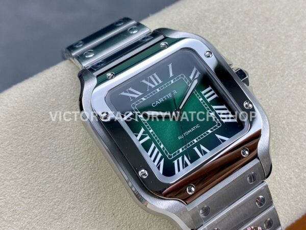 BV Factory Cartier Santos WSSA0061 35.1mm Full Steel Roman Numerals Green Dial (8) BV Factory Cartier Santos WSSA0061 35.1mm Full Steel Roman Numerals Green Dial