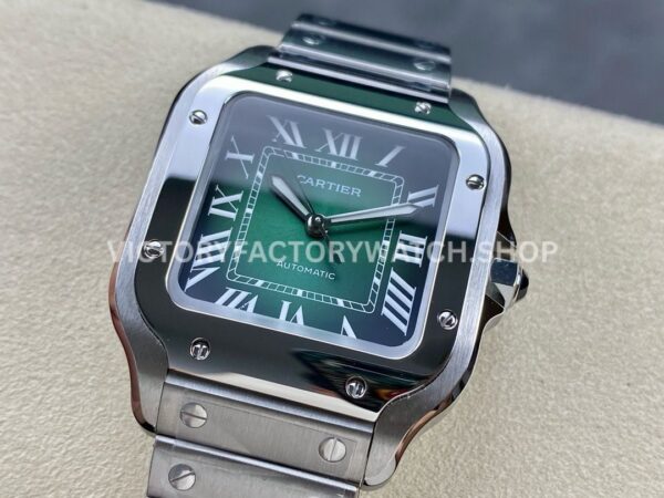 BV Factory Cartier Santos WSSA0061 35.1mm Full Steel Roman Numerals Green Dial (9) BV Factory Cartier Santos WSSA0061 35.1mm Full Steel Roman Numerals Green Dial