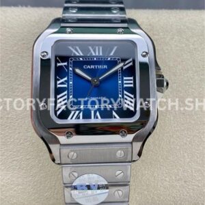 BV Factory Cartier Santos WSSA0063 35.1mm Full Steel Roman Numerals Blue Dial (1) BV Factory Cartier Santos WSSA0063 blue dial full steel