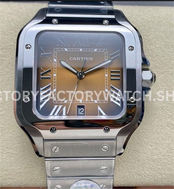 BV Factory Cartier Santos WSSA0064 brown dial steel bracelet