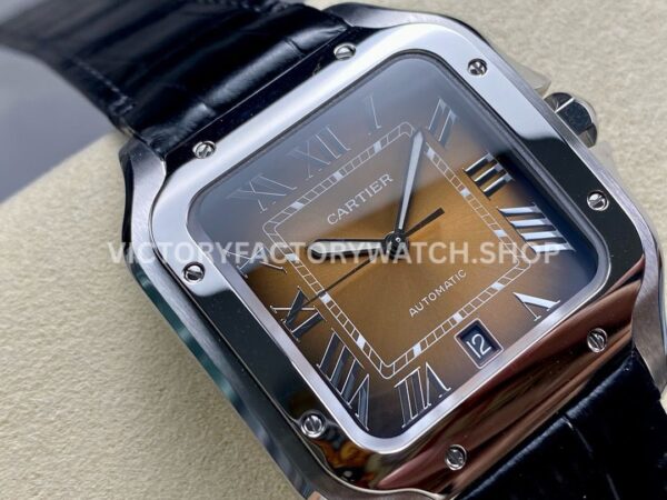 BV Factory Cartier Santos WSSA0064 39.8mm Steel Leather Strap Roman Numerals Brown Dial (4) BV Factory Cartier Santos WSSA0064 39.8mm Steel Leather Strap Roman Numerals Brown Dial