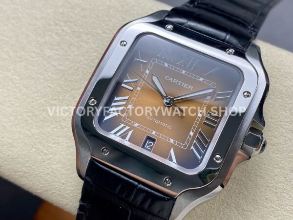 BV Factory Cartier Santos WSSA0064 39.8mm Steel Leather Strap Roman Numerals Brown Dial (6) BV Factory Cartier Santos WSSA0064 39.8mm Steel Leather Strap Roman Numerals Brown Dial