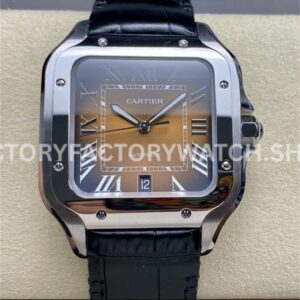BV Factory Cartier Santos WSSA0064 39.8mm Steel Leather Strap Roman Numerals Brown Dial (9) BV Factory Cartier Santos WSSA0064 brown dial leather strap