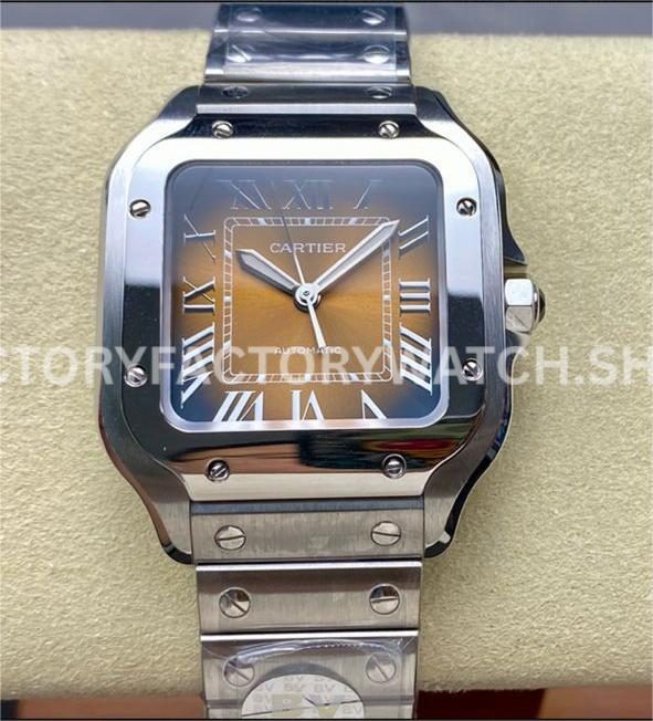 BV Factory Cartier Santos WSSA0065 brown dial steel bracelet