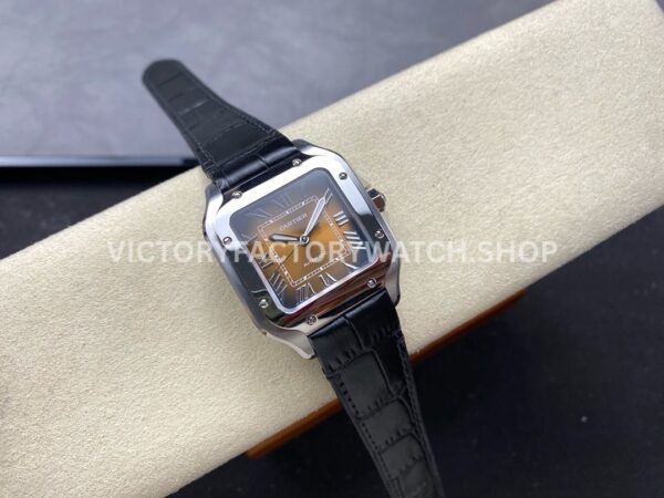 BV Factory Cartier Santos WSSA0065 35.1mm Steel Leather Strap Roman Numerals Brown Dial (5) BV Factory Cartier Santos WSSA0065 35.1mm Steel Leather Strap Roman Numerals Brown Dial