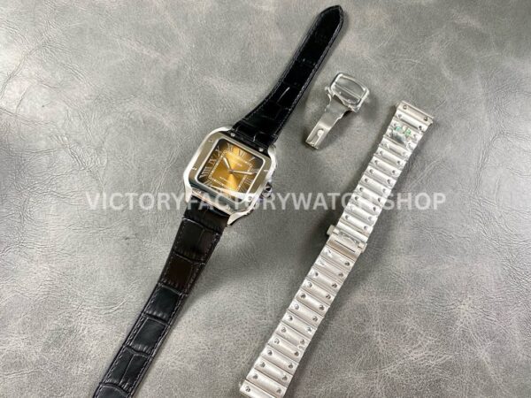 BV Factory Cartier Santos WSSA0065 35.1mm Steel Leather Strap Roman Numerals Brown Dial (6) BV Factory Cartier Santos WSSA0065 35.1mm Steel Leather Strap Roman Numerals Brown Dial