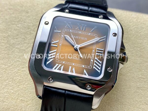 BV Factory Cartier Santos WSSA0065 35.1mm Steel Leather Strap Roman Numerals Brown Dial (8) BV Factory Cartier Santos WSSA0065 35.1mm Steel Leather Strap Roman Numerals Brown Dial