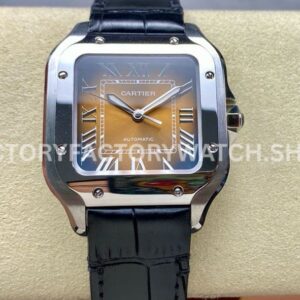 BV Factory Cartier Santos WSSA0065 35.1mm Steel Leather Strap Roman Numerals Brown Dial (9) BV Factory Cartier Santos WSSA0065 brown dial leather strap